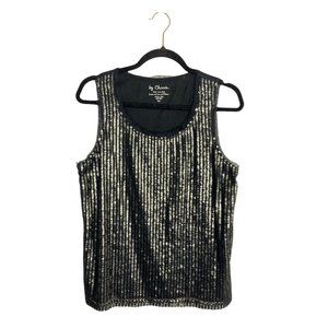 CHICO'S Black Sequined Mesh Sleeveless Shell Top Size 1 SMALL Cotton Blend